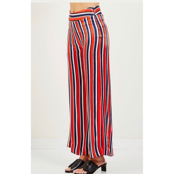 Just Female Mynte Red Striped Satin Trousers Size Small - Picture 2 of 12